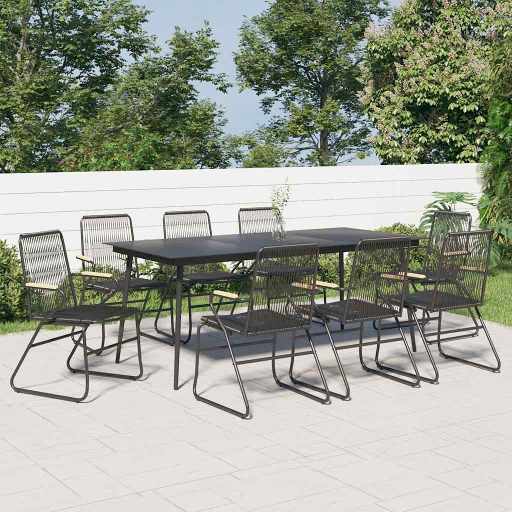Set da Pranzo da Giardino 9 pz Nero in Rattan PVC vidaXL