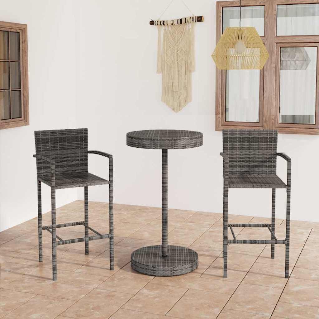 Set Bar da Giardino 3 pz in Polyrattan Grigio vidaXL