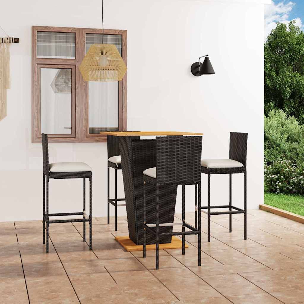 Set da Bar da Giardino 5 pz con Cuscini in Polyrattan Nero vidaXL