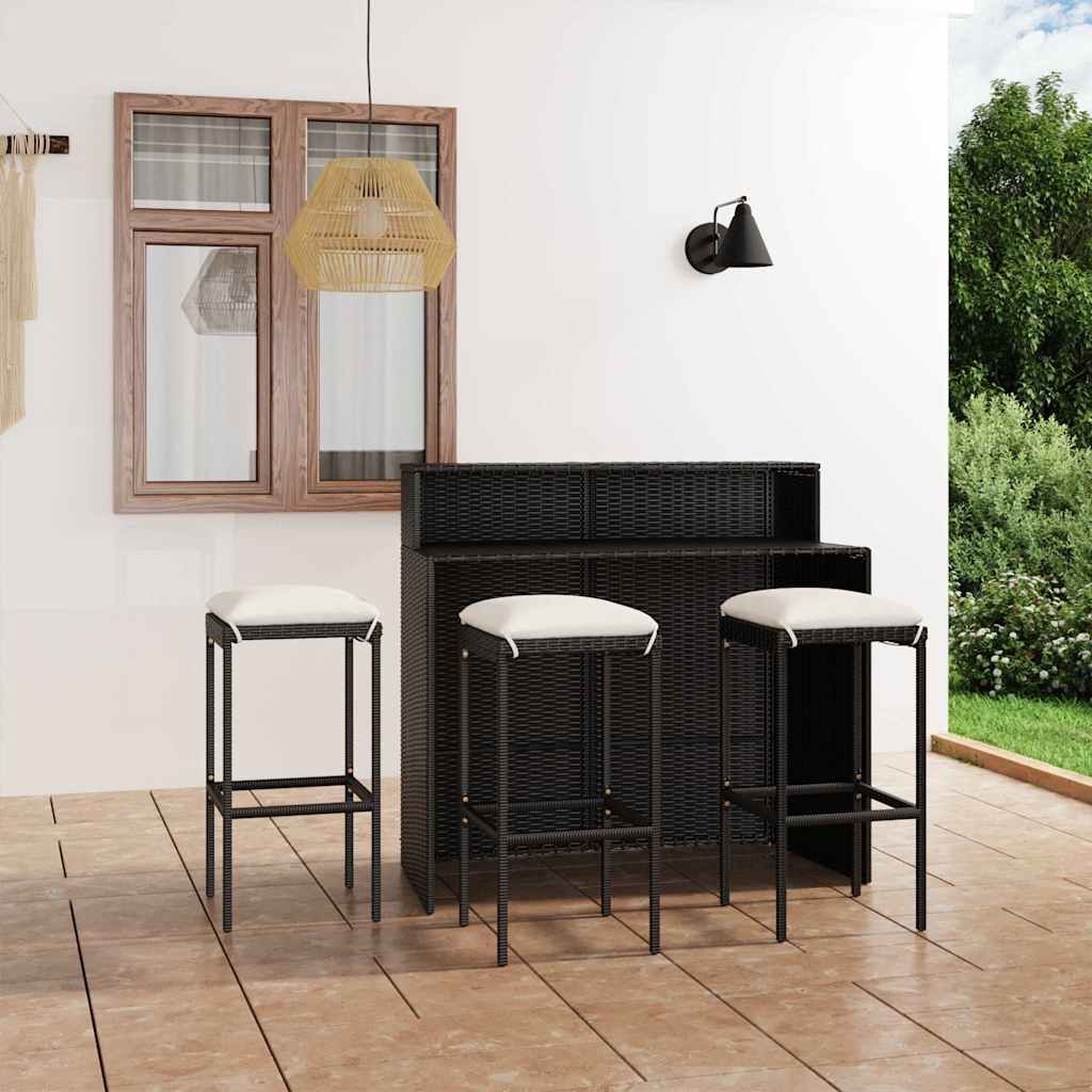 Set Bar da Giardino 4 pz con Cuscini Nero vidaXL