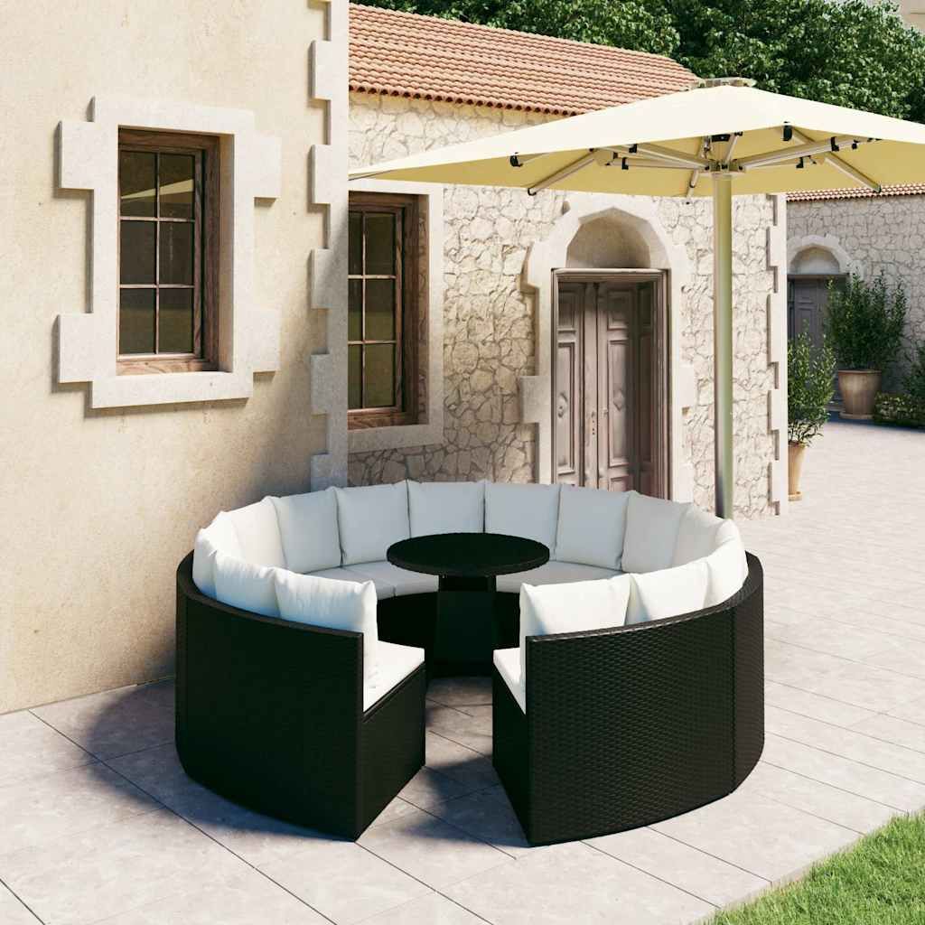 Set Divani da Giardino 9 pz con Cuscini in Polyrattan Nero vidaXL
