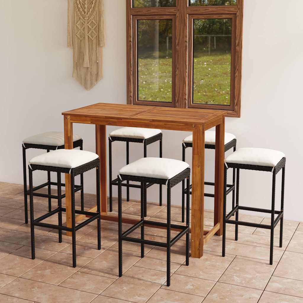Set da Bar da Giardino 7 pz con Cuscini Nero vidaXL