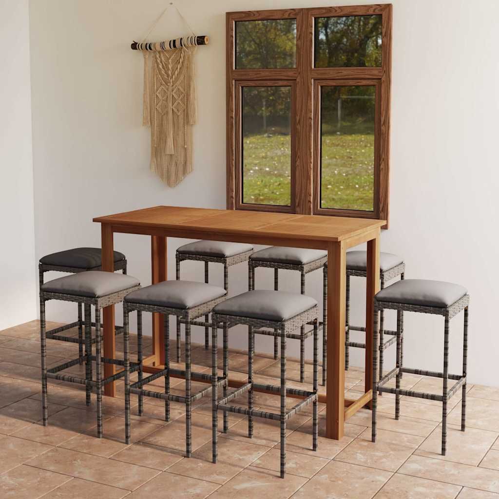 Set da Bar da Giardino 9 pz con Cuscini Grigio vidaXL