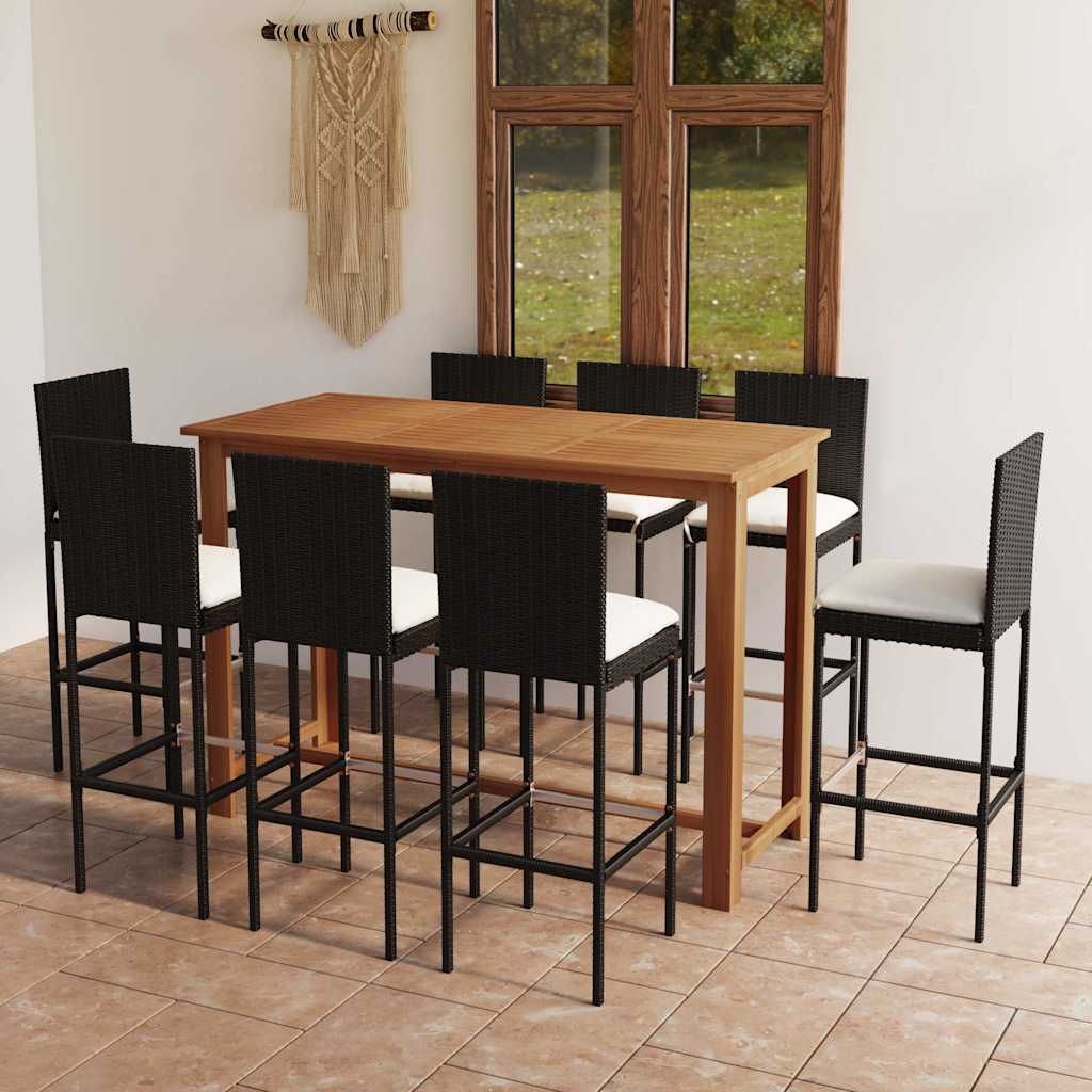 Set da Bar da Giardino 9 pz con Cuscini Nero vidaXL