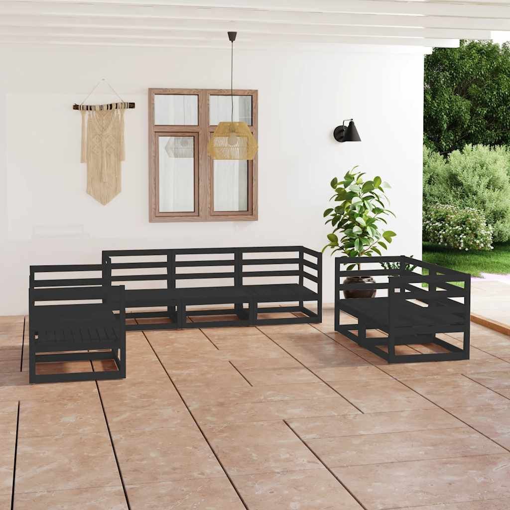 Set Divani da Giardino 7 pz Nero in Legno Massello di Pino vidaXL