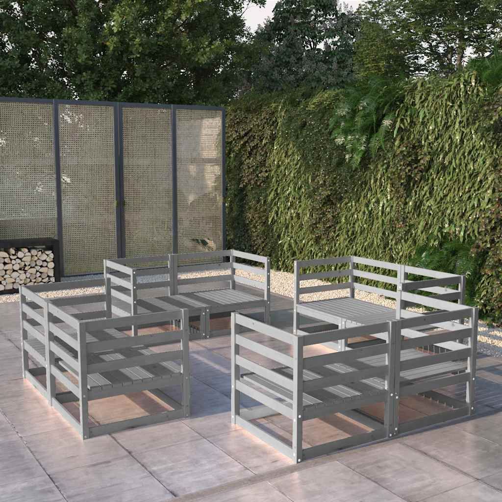 Set Divani da Giardino 8 pz Grigio in Legno Massello di Pino vidaXL