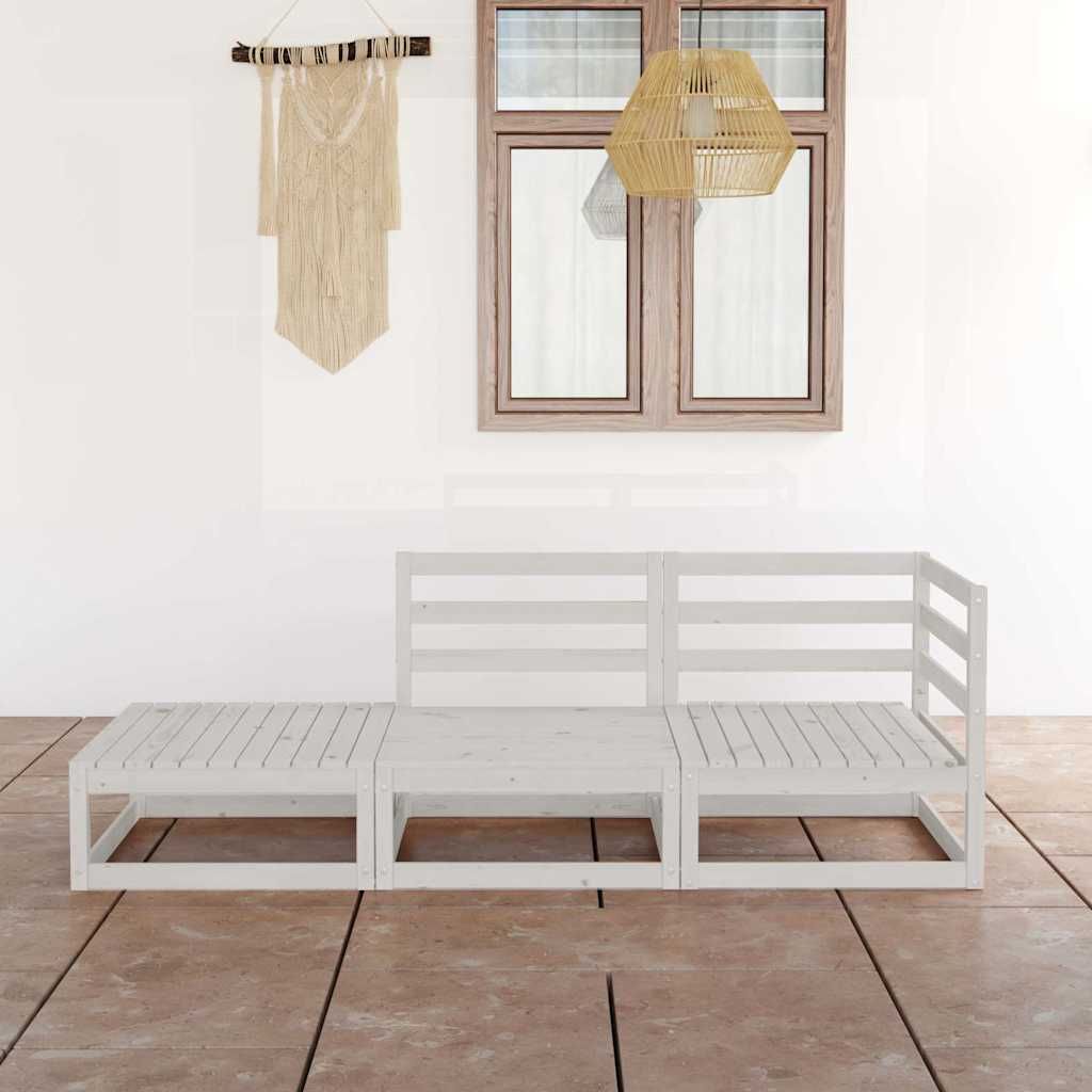 Set Divani da Giardino 3 pz Bianco in Legno Massello di Pino vidaXL