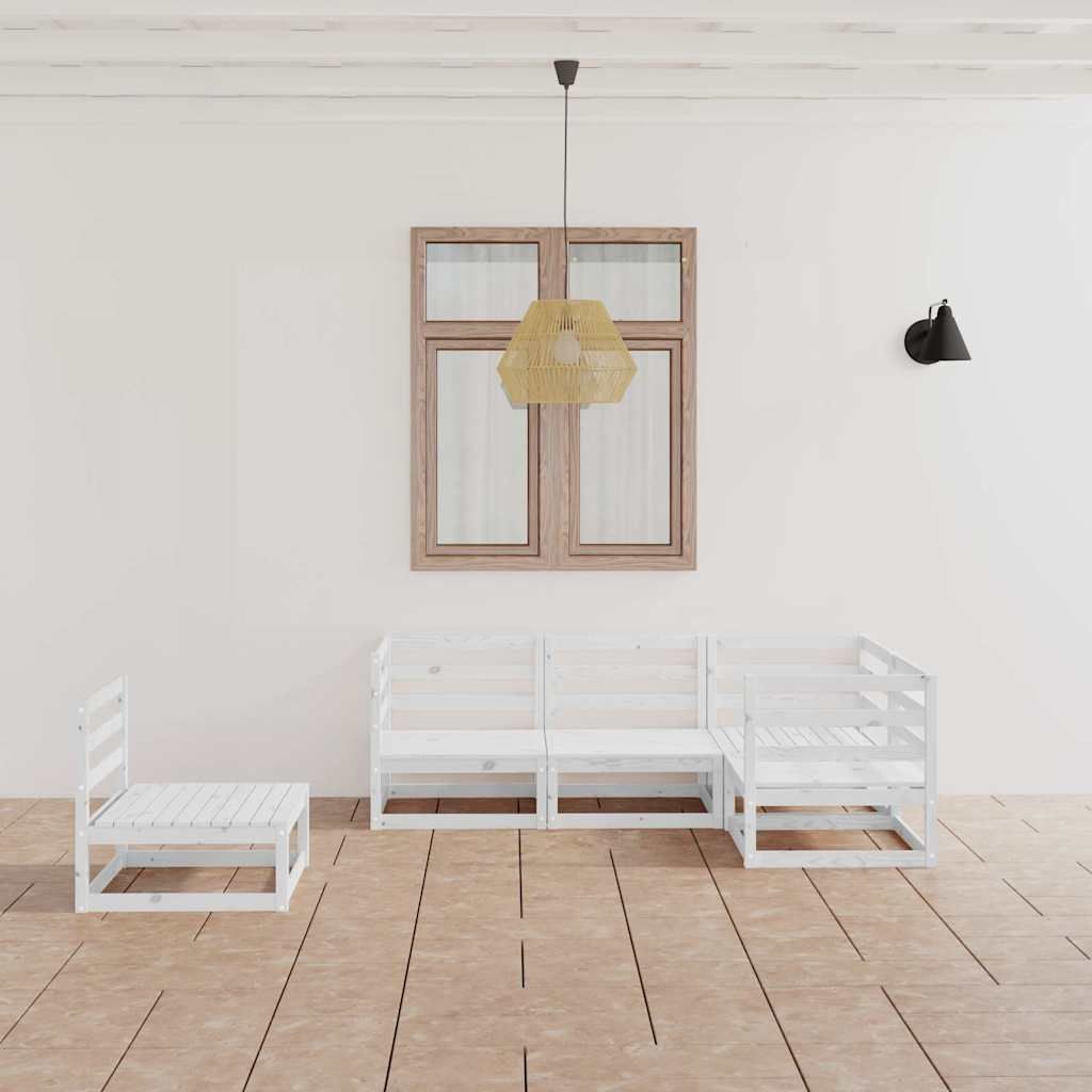 Set Divani da Giardino 5 pz Bianco in Legno Massello di Pino vidaXL