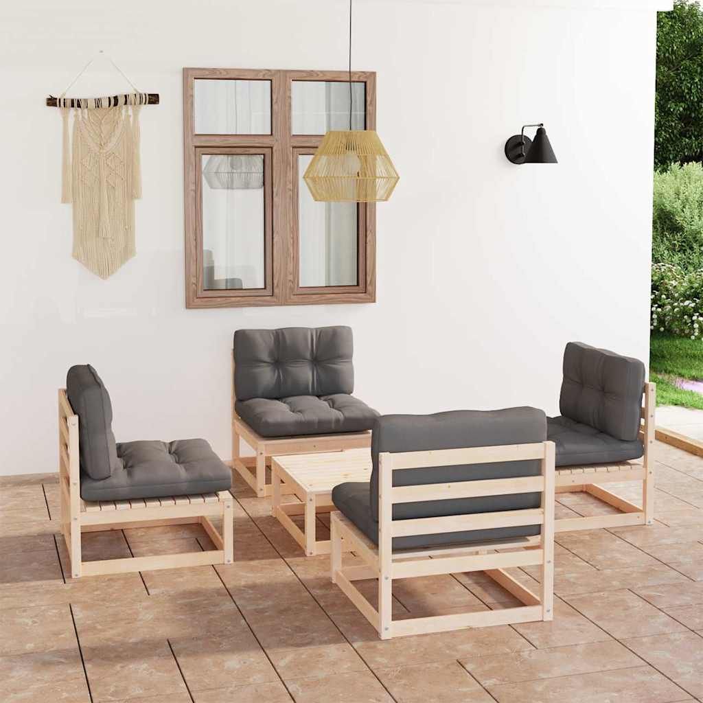 Set Divani da Giardino 5 pz con Cuscini Legno Massello di Pino vidaXL