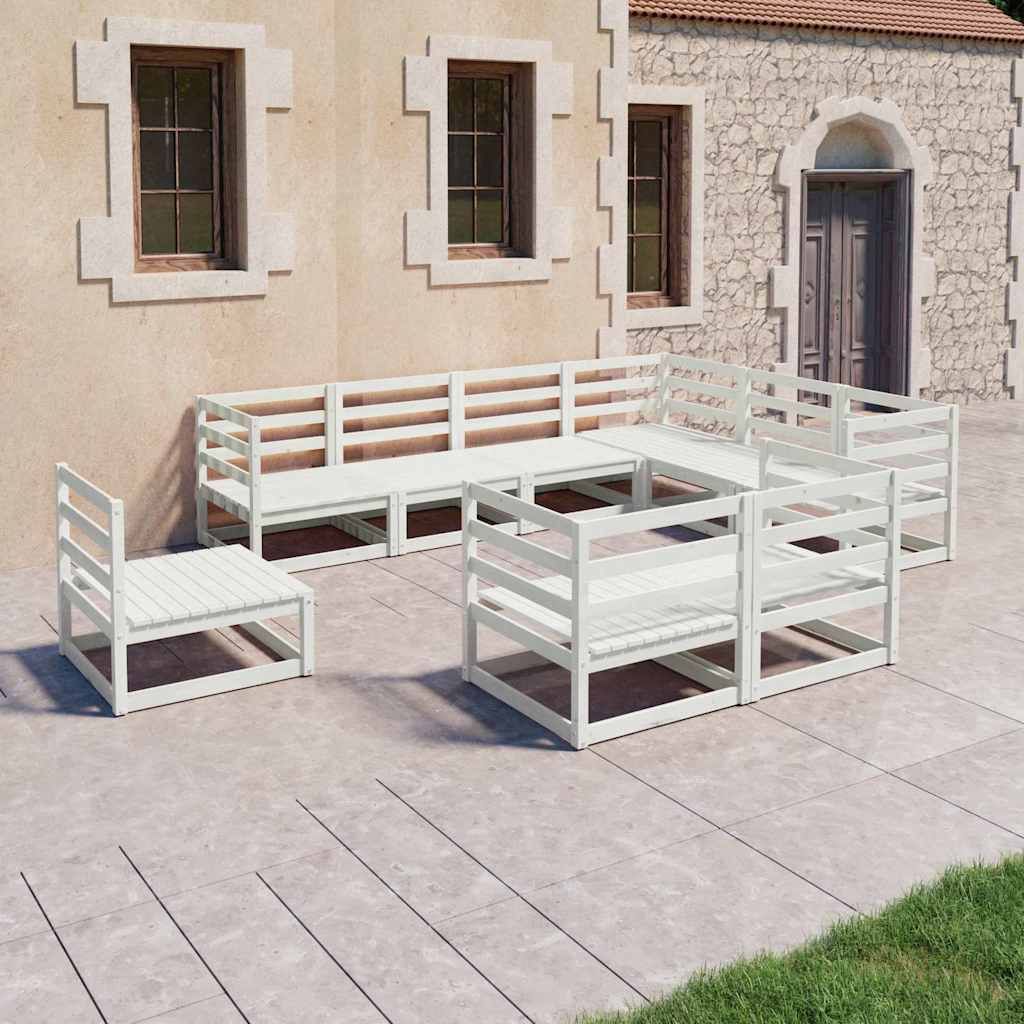 Set Divani da Giardino 9 pz Bianchi in Legno Massello di Pino vidaXL