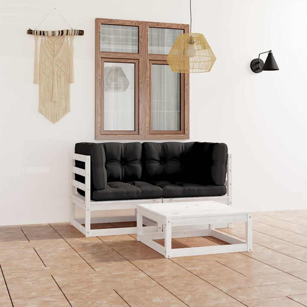 Set Divani da Giardino 3 pz con Cuscini Legno Massello di Pino vidaXL