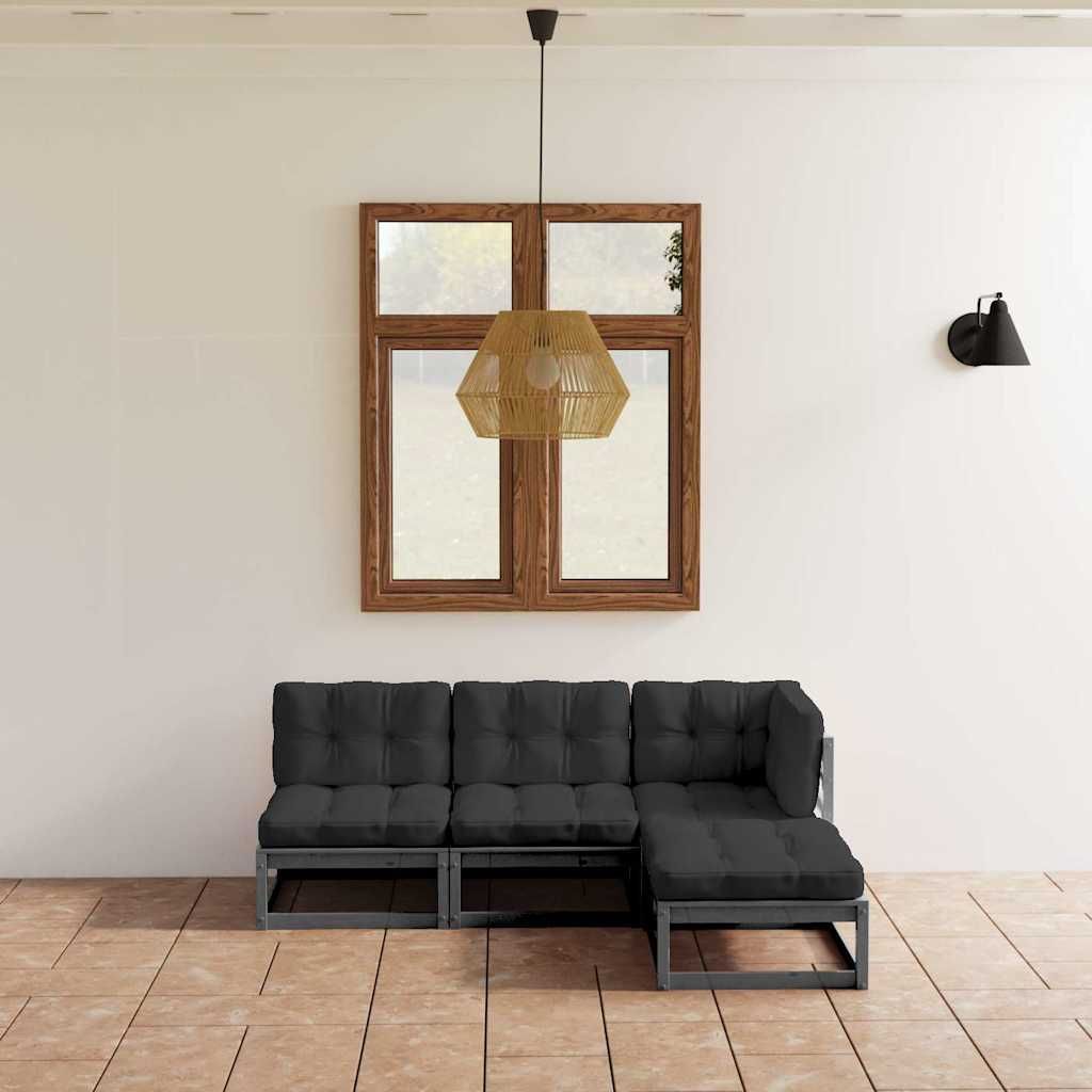 Set Divani da Giardino 4 pz con Cuscini Legno Massello Pino vidaXL