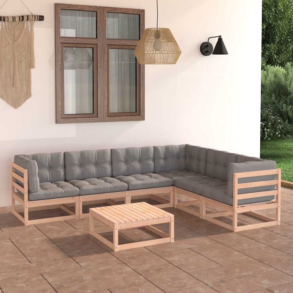 Set Salotto Giardino 7 pz Cuscini Antracite Legno Massello Pino vidaXL