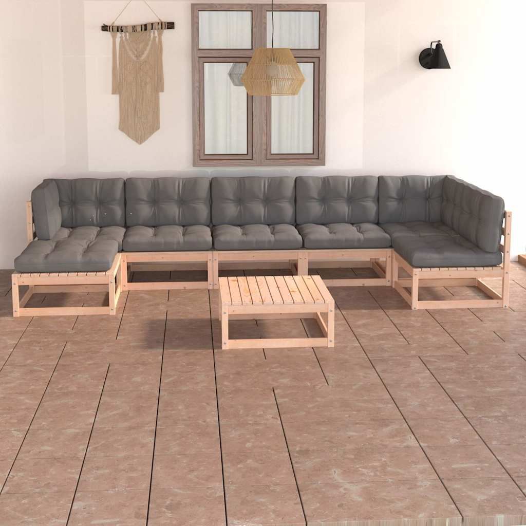 Set Salotto Giardino 8 pz Cuscini Antracite Legno Massello Pino vidaXL