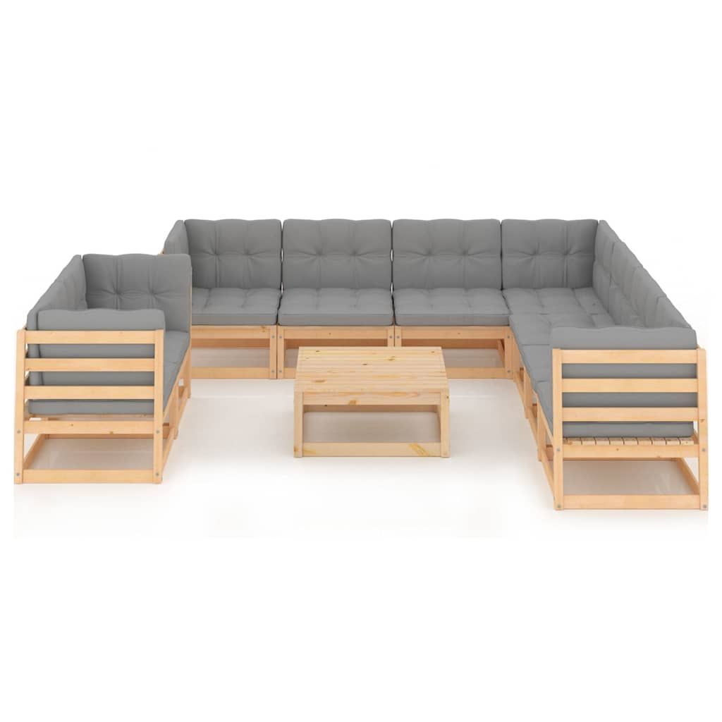 Set Salotto Giardino 10pz Cuscini Antracite Legno Massello Pino vidaXL