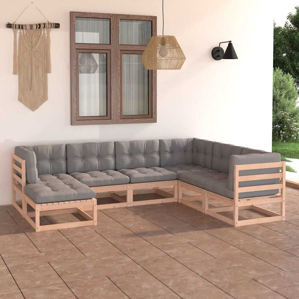 Set Salotto Giardino 7 pz Cuscini Antracite Legno Massello Pino vidaXL