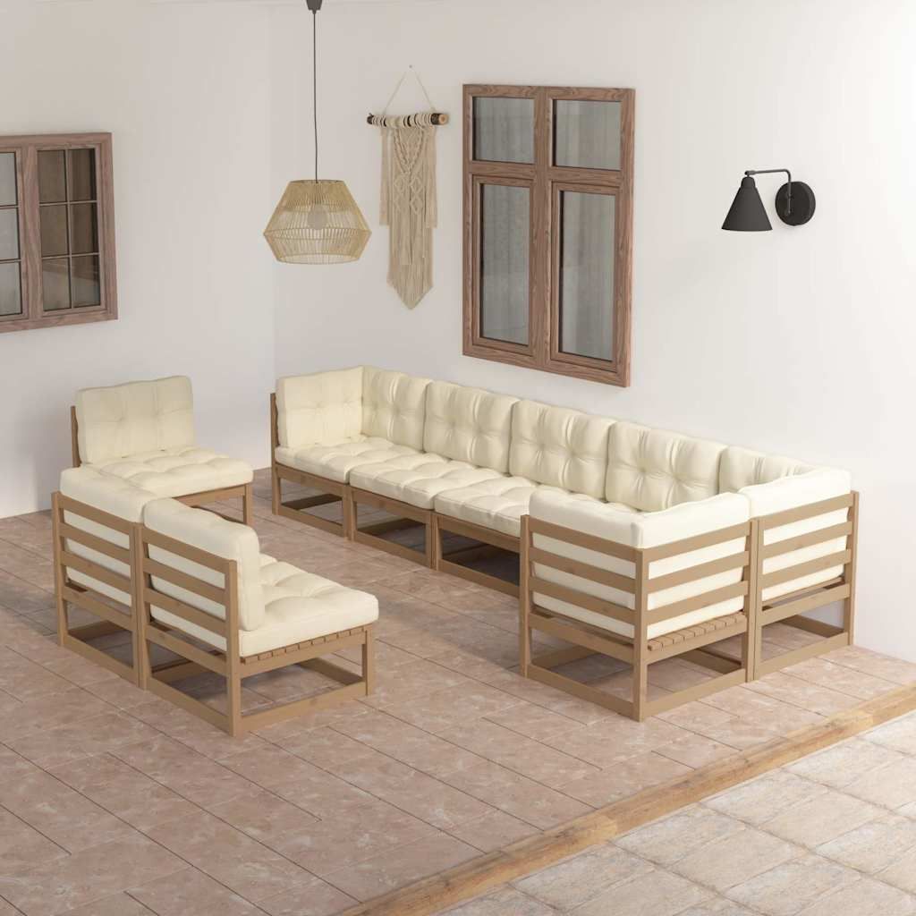 Set Salotto Giardino 9 pz con Cuscini in Legno Massello di Pino vidaXL