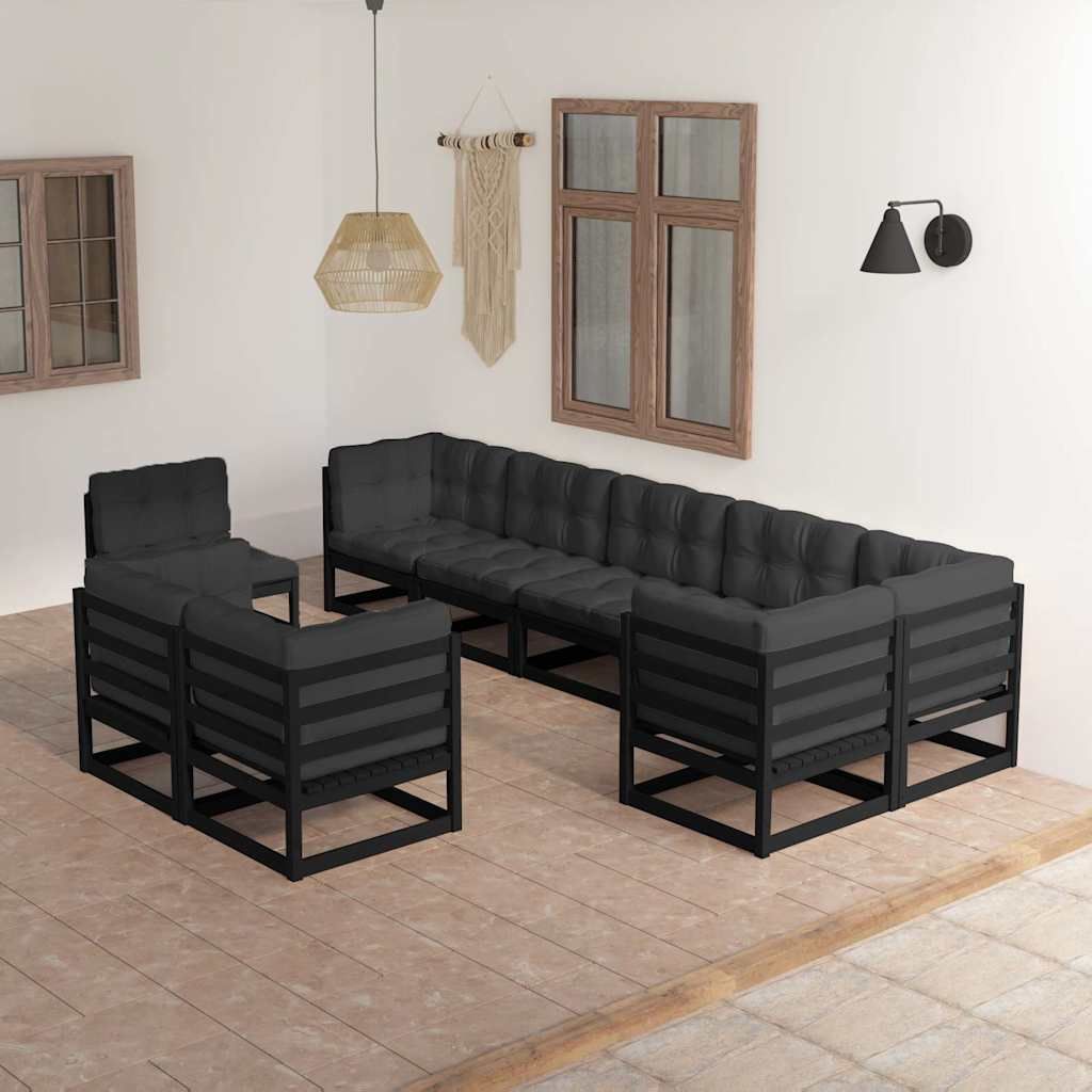 Set Salotto Giardino 9 pz Cuscini Antracite Legno Massello Pino vidaXL
