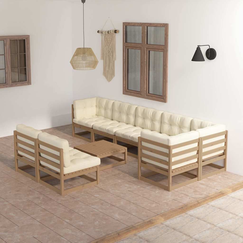 Set Salotto Giardino 9 pz con Cuscini in Legno Massello di Pino vidaXL