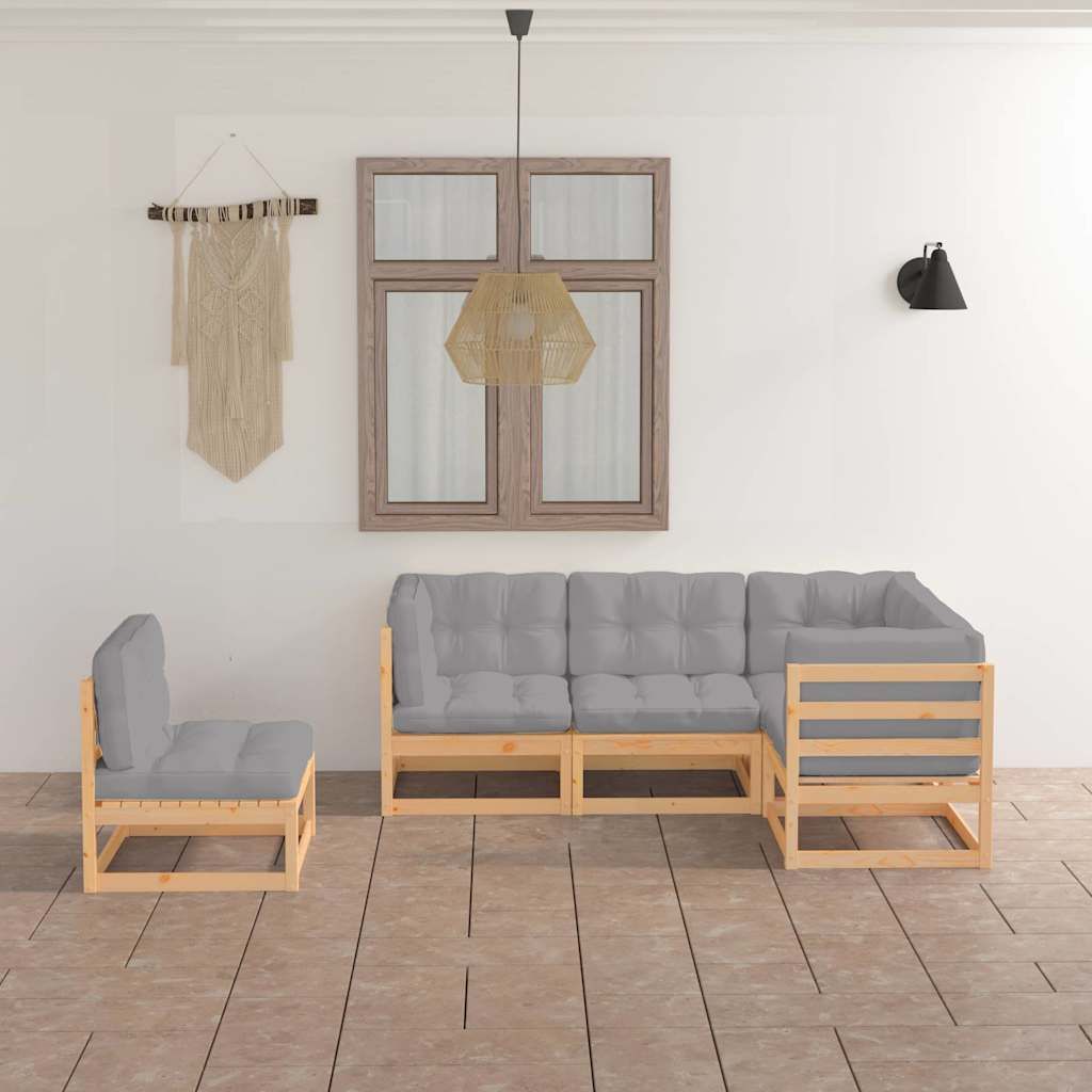 Set Divani da Giardino 5 pz con Cuscini Legno Massello di Pino vidaXL