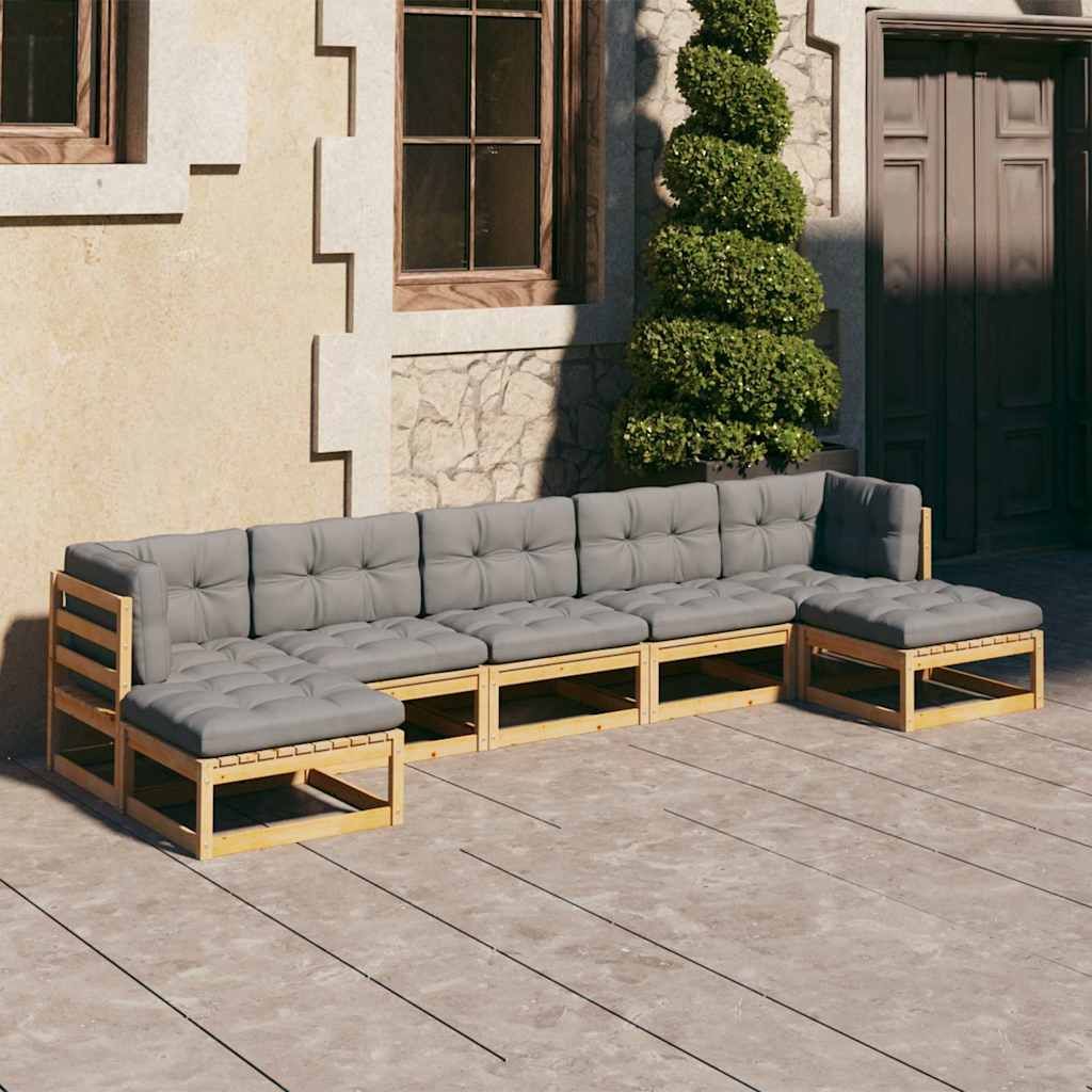 Set Salotto Giardino 7 pz Cuscini Antracite Legno Massello Pino vidaXL