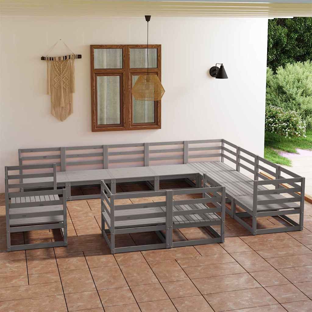 Set Divani da Giardino 12 pz Grigio in Legno Massello di Pino vidaXL