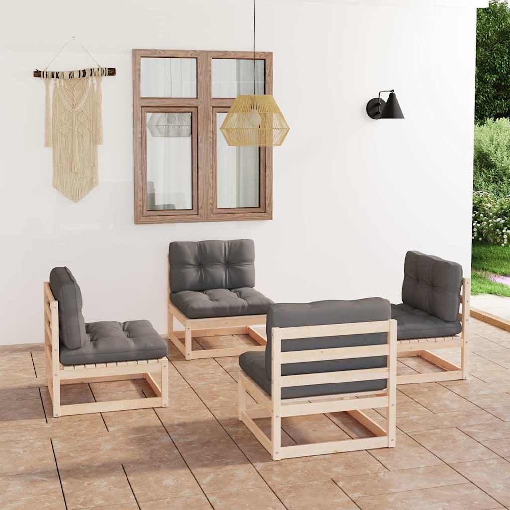 Set Divani da Giardino 4 pz con Cuscini Legno Massello Pino vidaXL