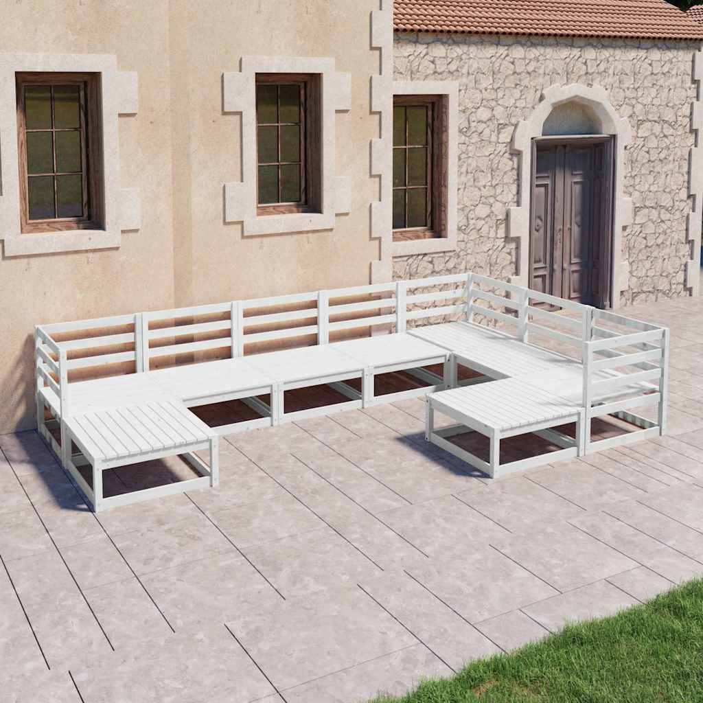 Set Divani da Giardino 9 pz Bianchi in Legno Massello di Pino vidaXL