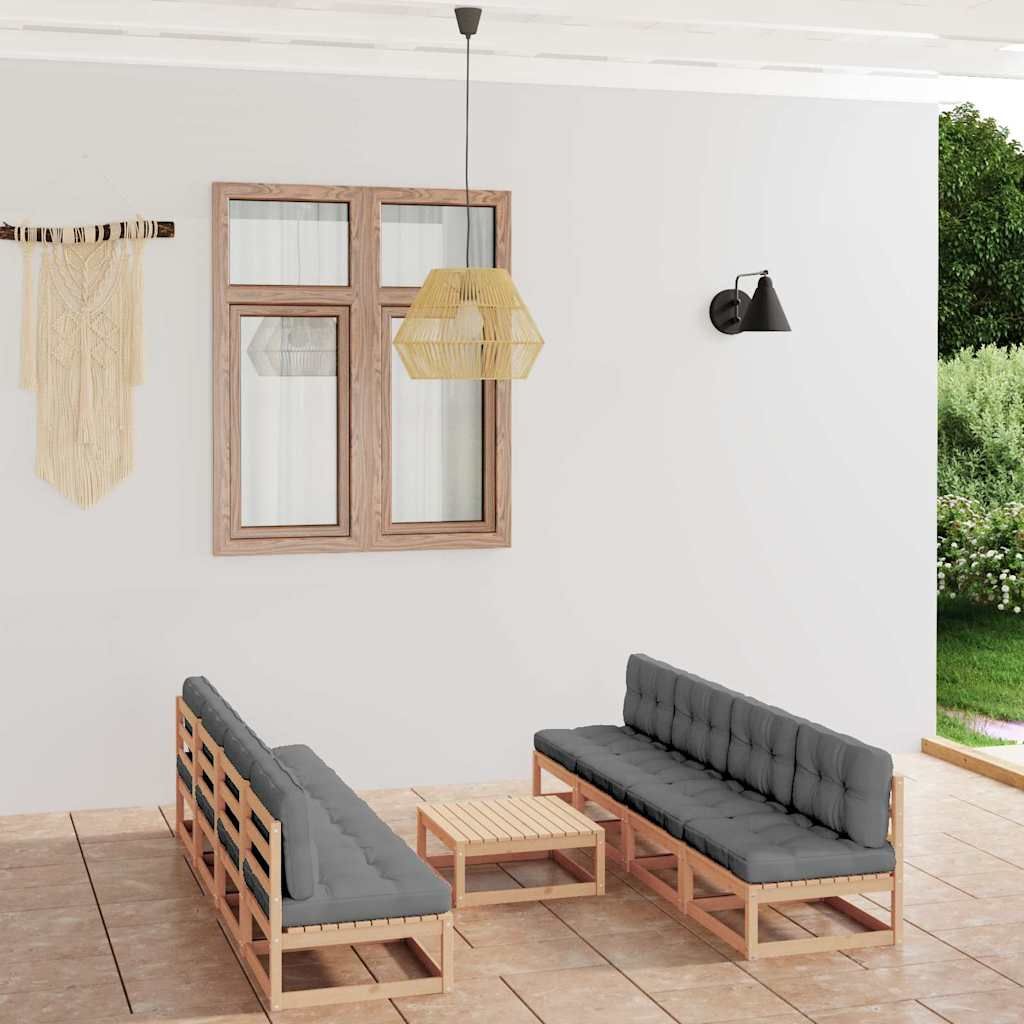 Set Divani da Giardino 9 pz con Cuscini Legno Massello di Pino vidaXL