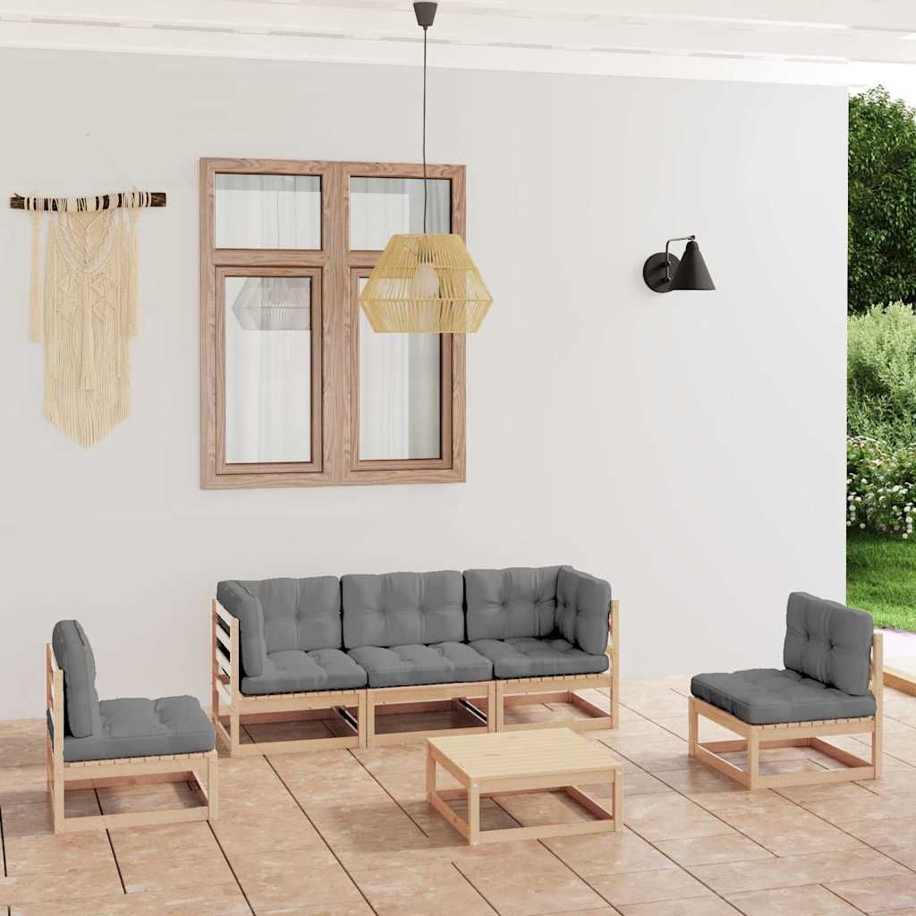 Set Divani da Giardino 6 pz con Cuscini Legno Massello di Pino vidaXL