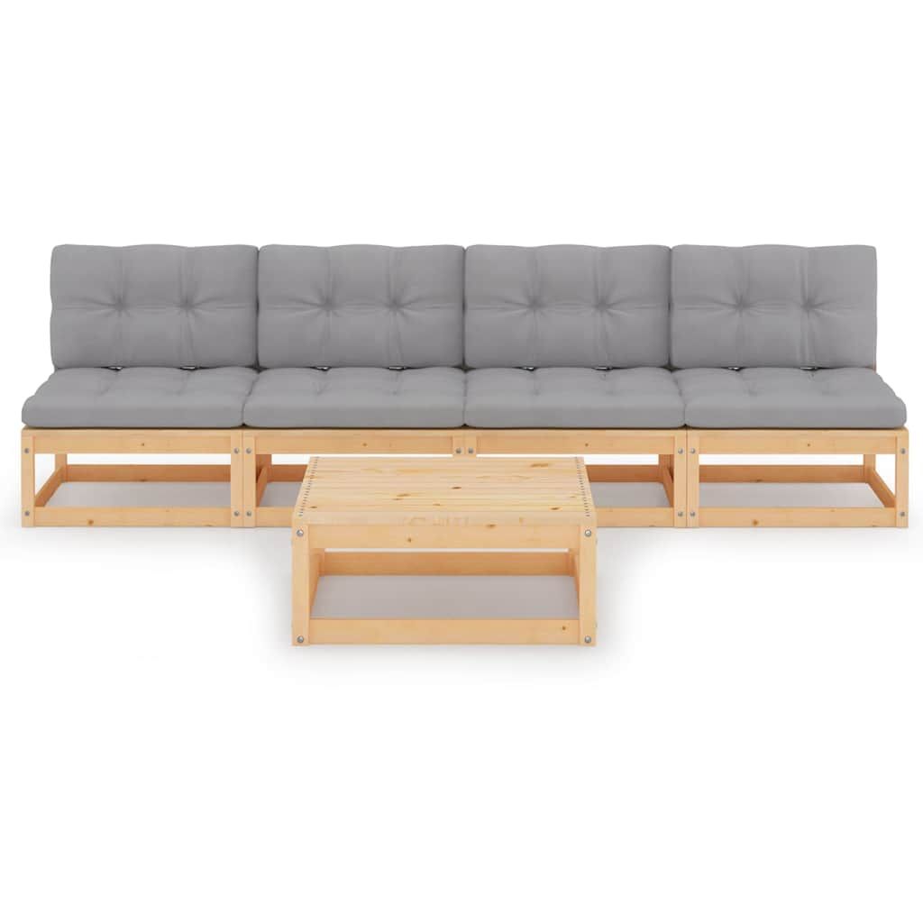 Set Divani da Giardino 5 pz con Cuscini Legno Massello di Pino vidaXL
