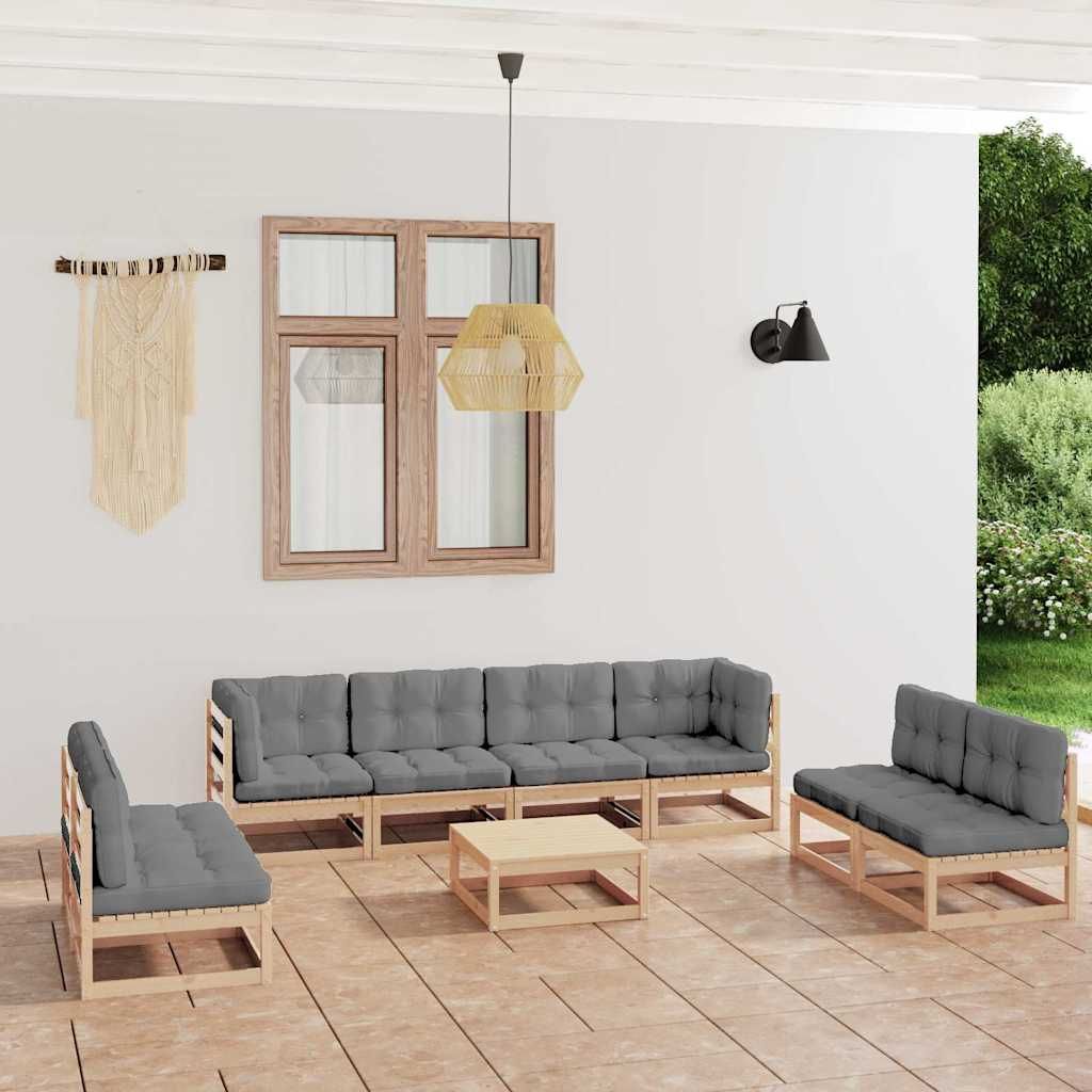 Set Divani da Giardino 9 pz con Cuscini Legno Massello di Pino vidaXL