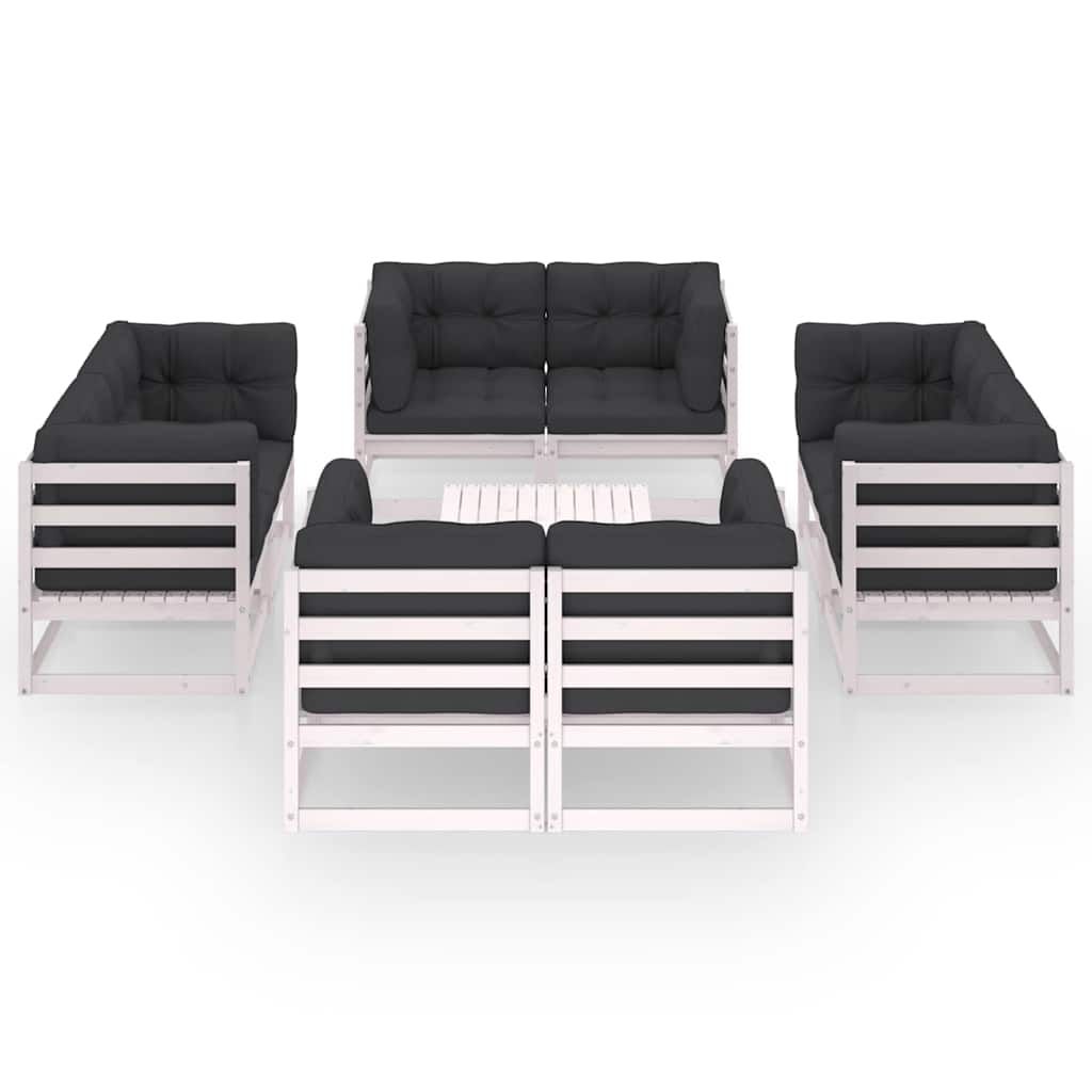 Set Divani da Giardino 9 pz con Cuscini Legno Massello di Pino vidaXL