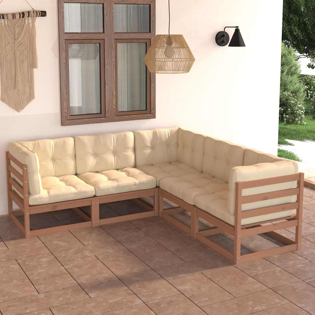 Set Divani Giardino 5 pz con Cuscini in Legno Massello di Pino vidaXL
