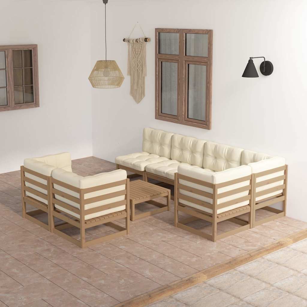 Set Salotto Giardino 8 pz con Cuscini in Legno Massello di Pino vidaXL