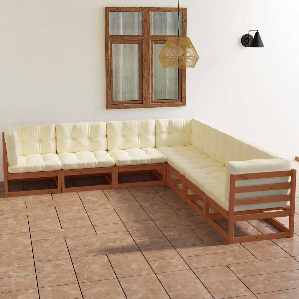 Set Divani da Giardino 7 pz con Cuscini Legno Massello di Pino vidaXL