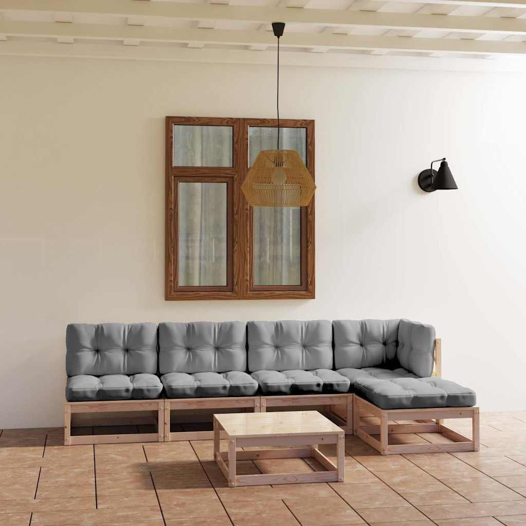 Set Divani da Giardino 6 pz con Cuscini Legno Massello di Pino vidaXL