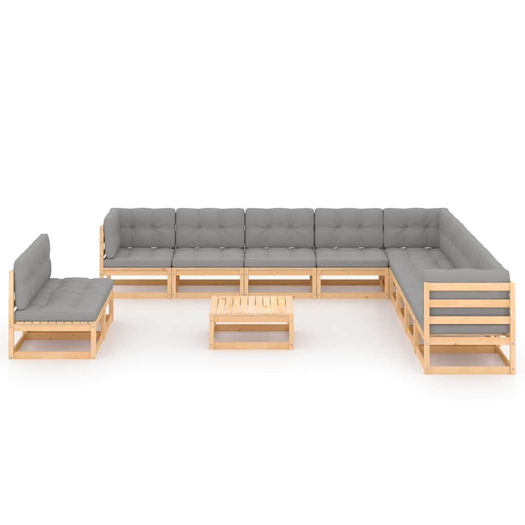 Set Divani Giardino 12 pz con Cuscini in Legno Massello di Pino vidaXL