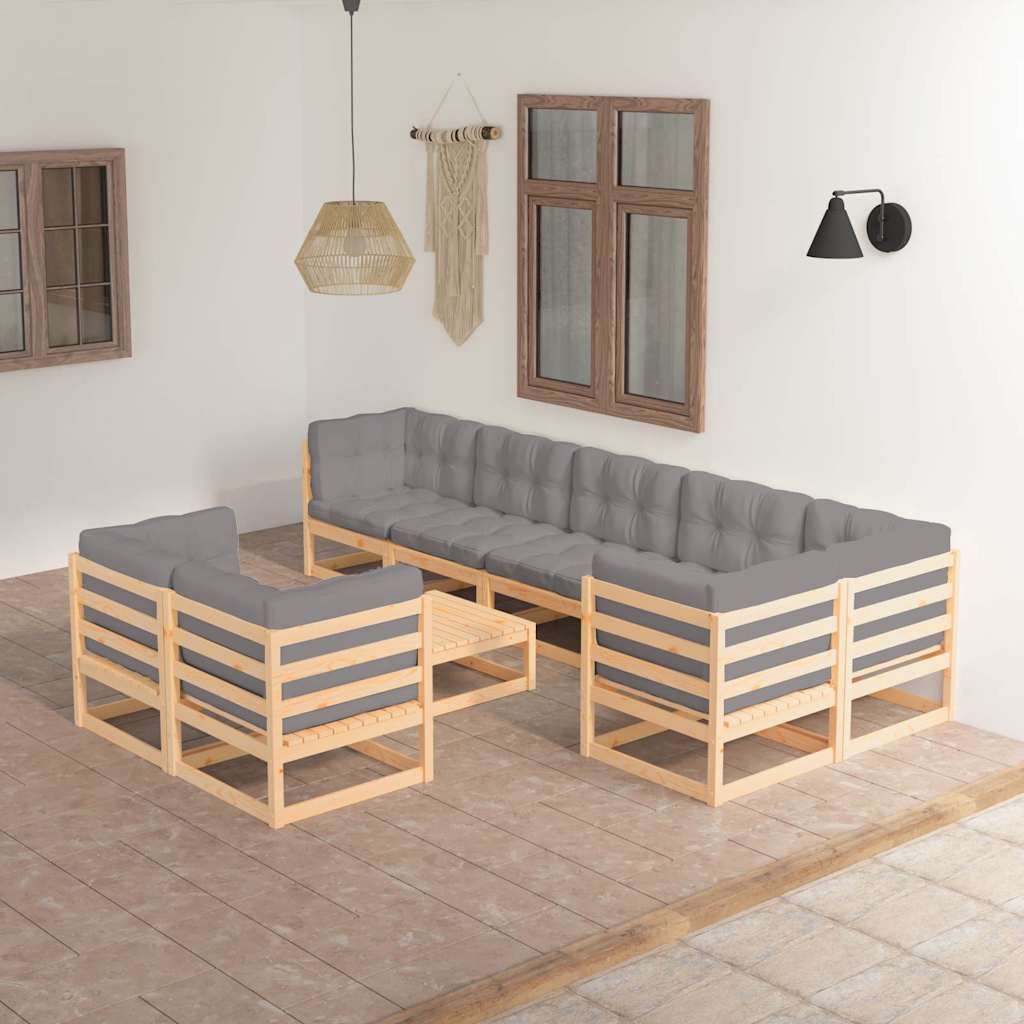 Set Salotto Giardino 9 pz Cuscini Antracite Legno Massello Pino vidaXL