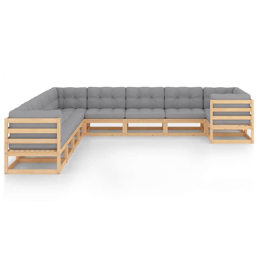 Set Salotto Giardino 10pz Cuscini Antracite Legno Massello Pino vidaXL
