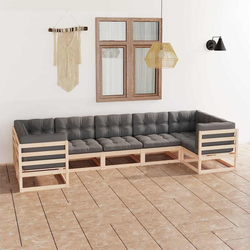 Set Salotto Giardino 7 pz Cuscini Antracite Legno Massello Pino vidaXL