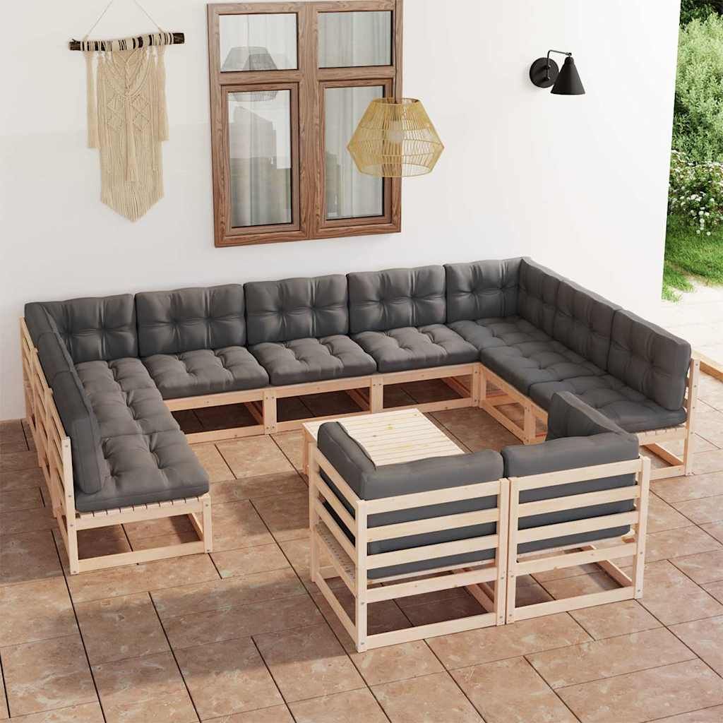 Set Divani Giardino 12 pz con Cuscini in Legno Massello di Pino vidaXL
