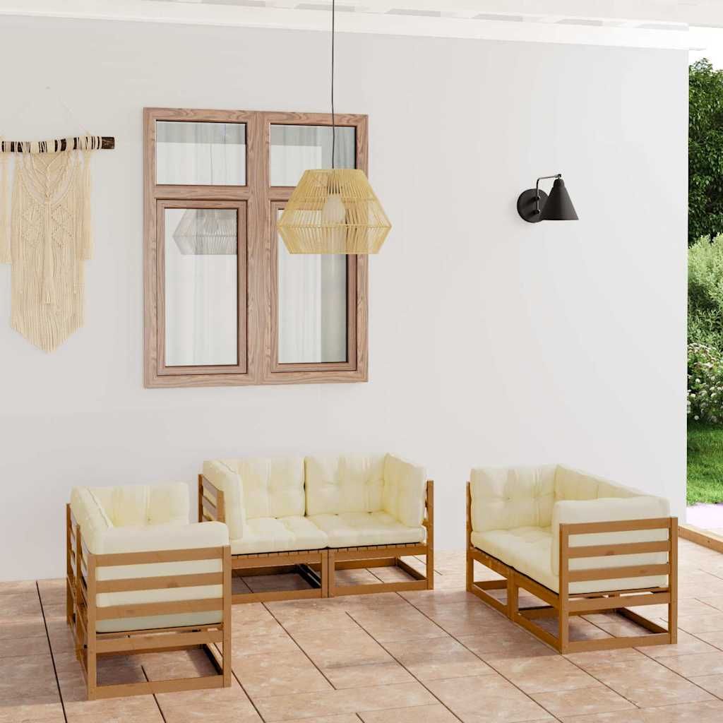 Set Divani da Giardino 6 pz con Cuscini Legno Massello Pino vidaXL