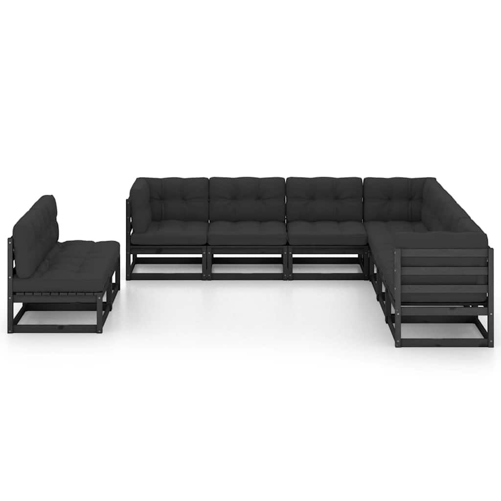 Set Divani da Giardino 9 pz con Cuscini Massello di Pino Nero vidaXL