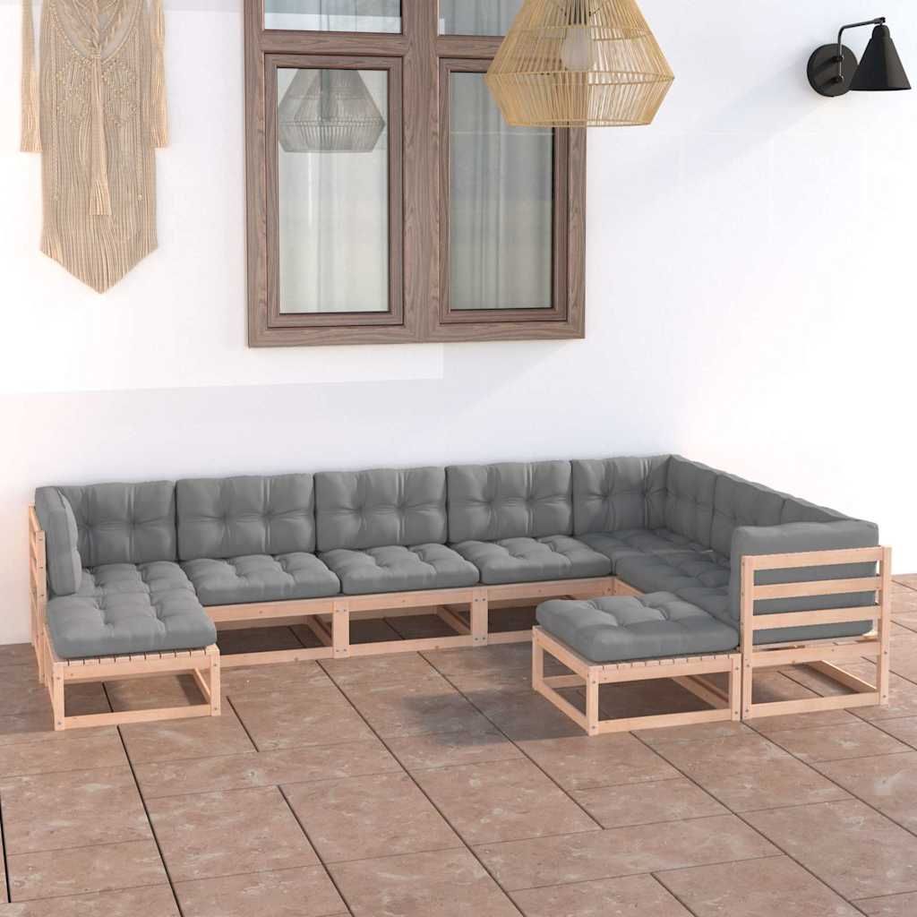 Set Salotto Giardino 9 pz Cuscini Antracite Legno Massello Pino vidaXL