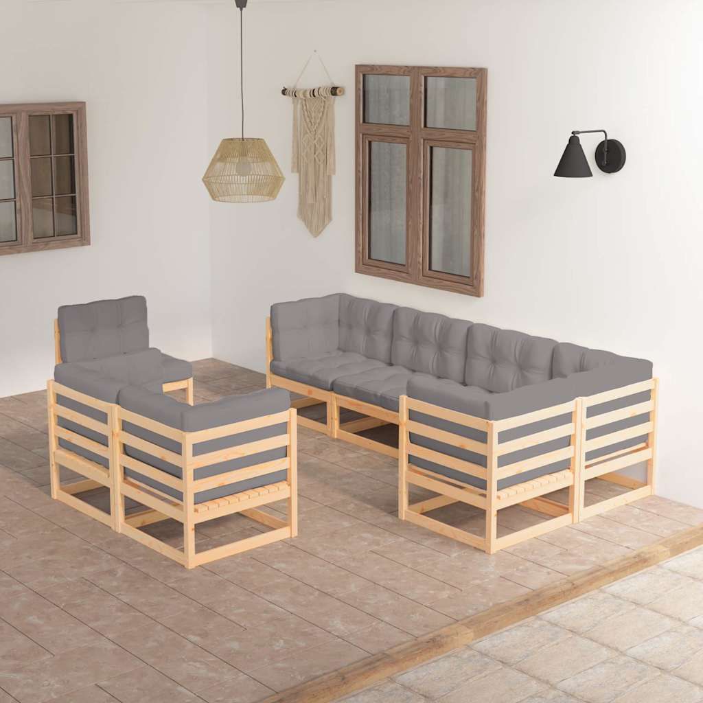 Set Salotto Giardino 8 pz Cuscini Antracite Legno Massello Pino vidaXL
