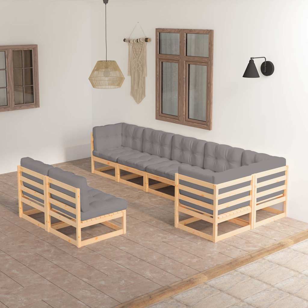 Set Salotto Giardino 8 pz Cuscini Antracite Legno Massello Pino vidaXL