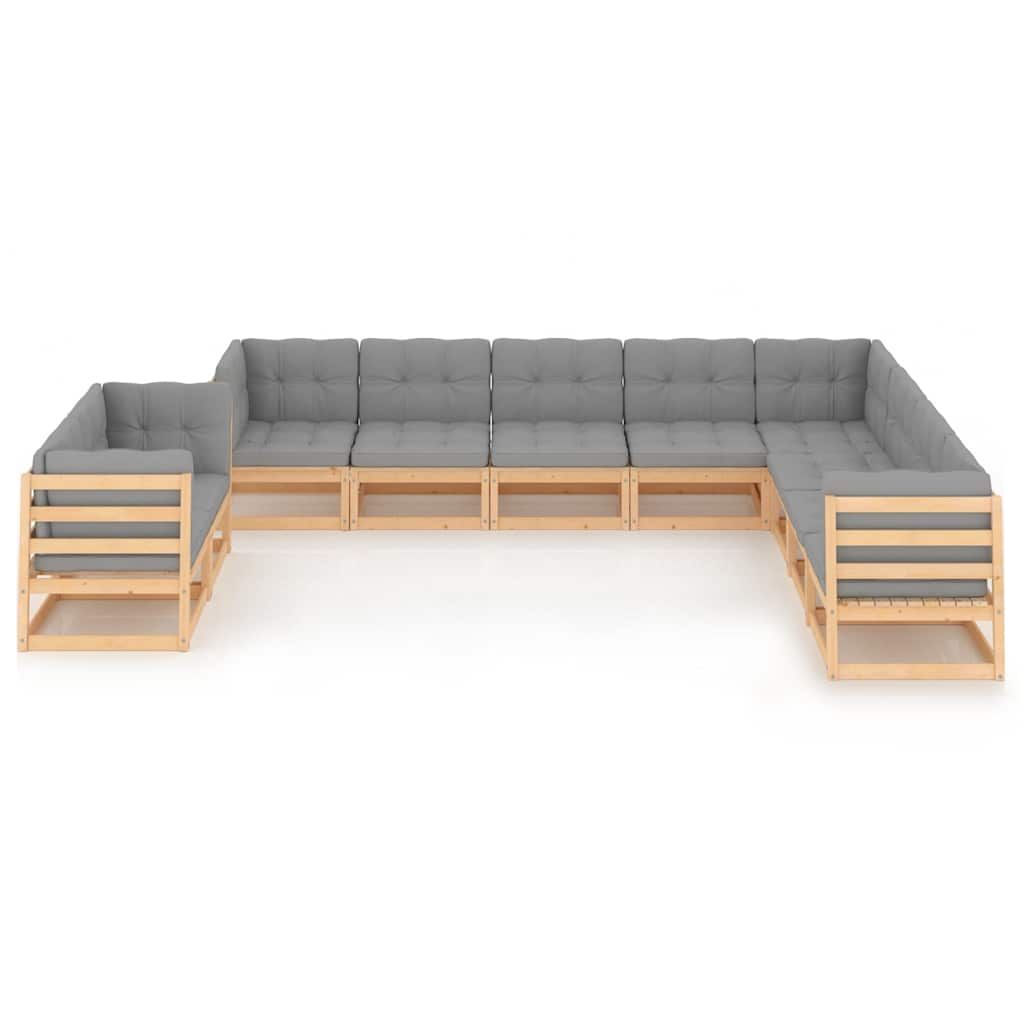 Set Salotto Giardino 10pz Cuscini Antracite Legno Massello Pino vidaXL