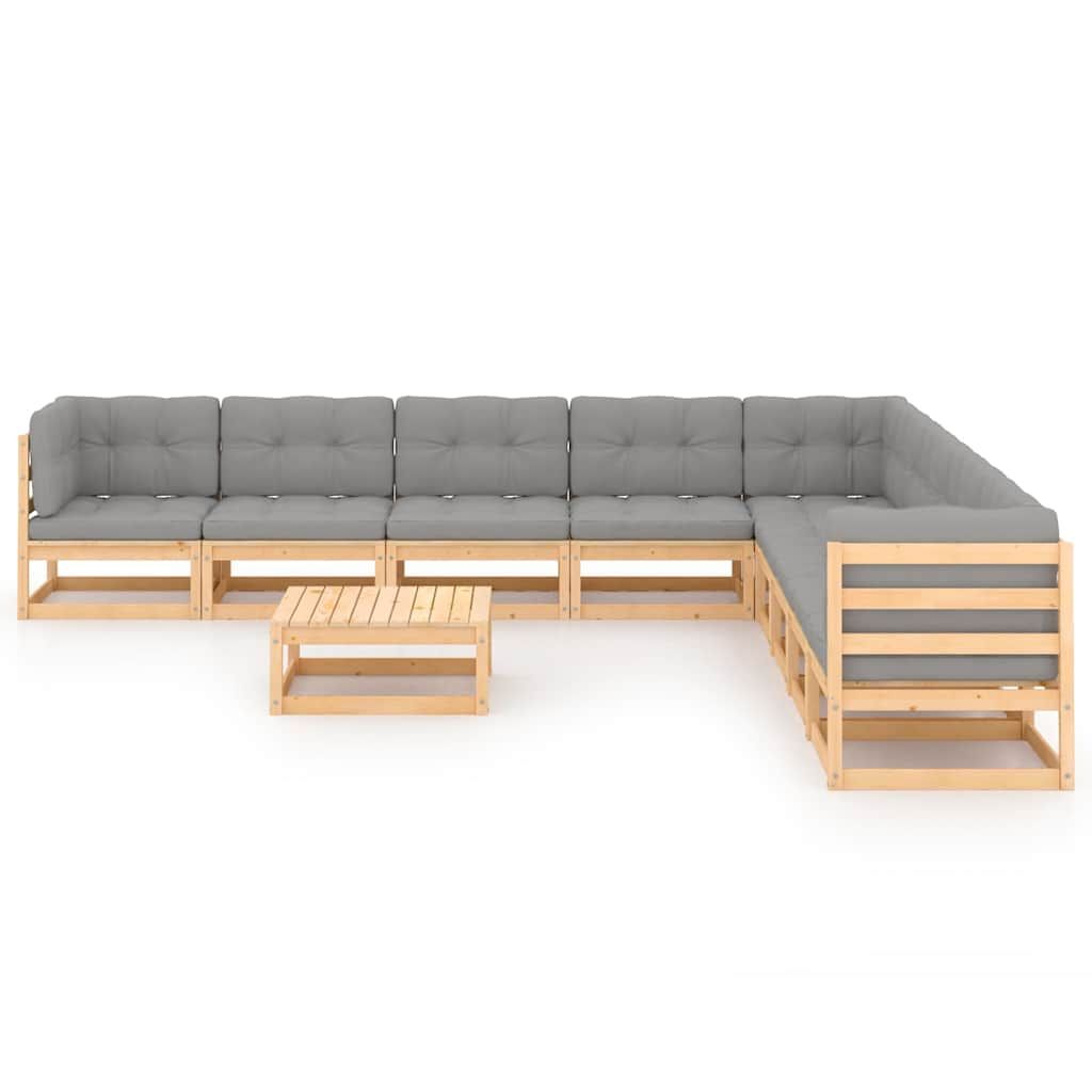 Set Salotto Giardino 10pz Cuscini Antracite Legno Massello Pino vidaXL