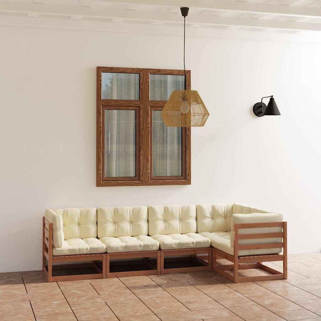 Set Divani da Giardino 5 pz con Cuscini Legno Massello di Pino vidaXL